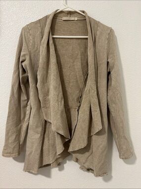Washed Taupe Open-Front Draped Jacket - Testimony Los Angeles French terry